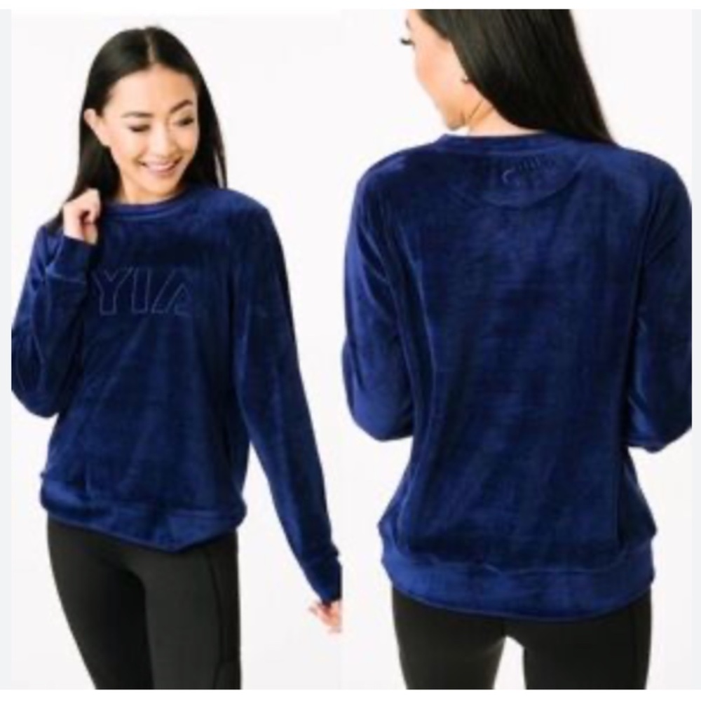Blue Velour crewneck Zyia logo sweater